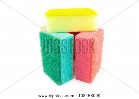 Sponge Scouring Pads On An Isolated White Background