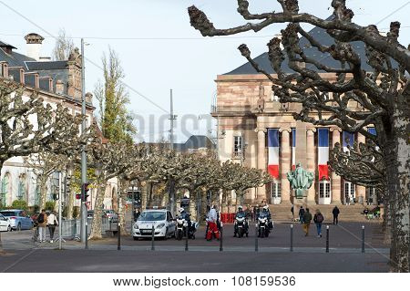 Strasbourg France - 14 Nov 2015: Police Officers In Front Of Strasbourg Opera Inspecting The City Fo