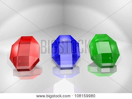 jewelry modeled in 3D illuminated by spot light on white background
