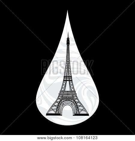Metaphoric Illustration Of France. Crying Tear, Mourning, Paris On The Background, With An Eiffel To