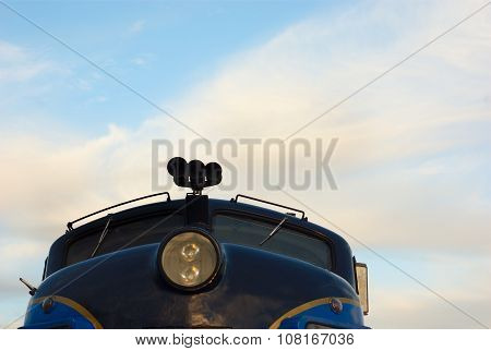 passenger window train wagon on cloudy sky early morning