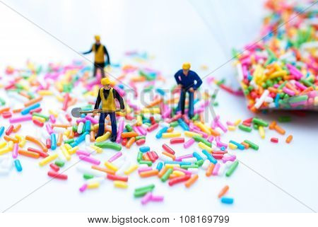 Sugar Sprinkle Dots, Decoration For Cake And Bekery, A Lot Of Sprinkles As A Background With Miniatu