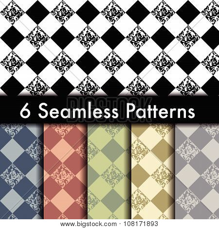 Set Of 6 Rhombus Vector Seamless Patterns