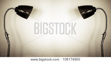 lighting from lamps with retro wall background