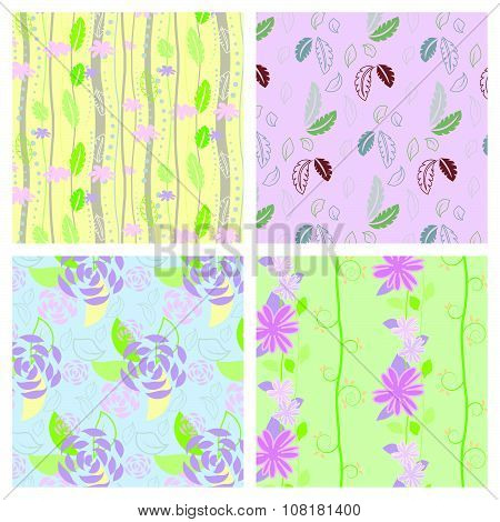 Set Of Four Textured Natural Seamless Patterns Background