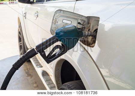 Refil The White Car With Feul At The Petrol