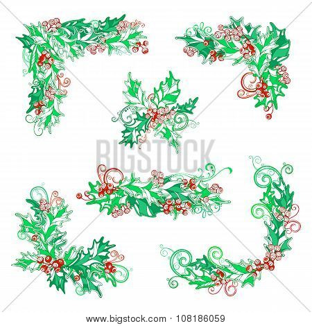 Vector Set Of Holly Berries Design Elements.