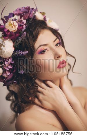 Ukrainian beautiful girl in national chaplet