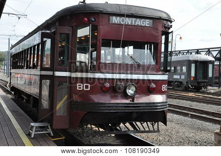 Antique trolley located in the Electric City Trolley Museum, Scranton, Pennsylvania
