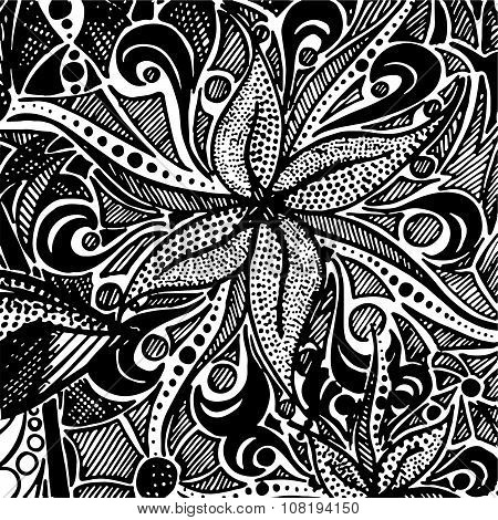 Black & white monochrome black white zentangle doodle pattern background