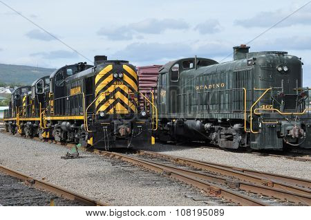 Old trains at Steamtown National Historic Site in Scranton, Pennsylvania