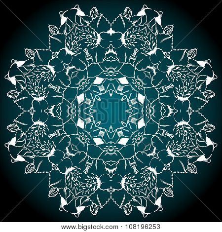 Mandala black white turquoise background