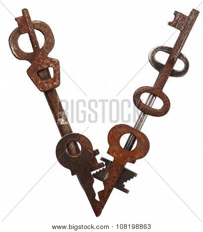 Alphabet from old keys. Letter V