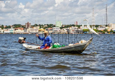 Local Fisherman On The Amazon River, Brazil