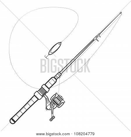 Outline Spinning Fishing Rod Illustration.