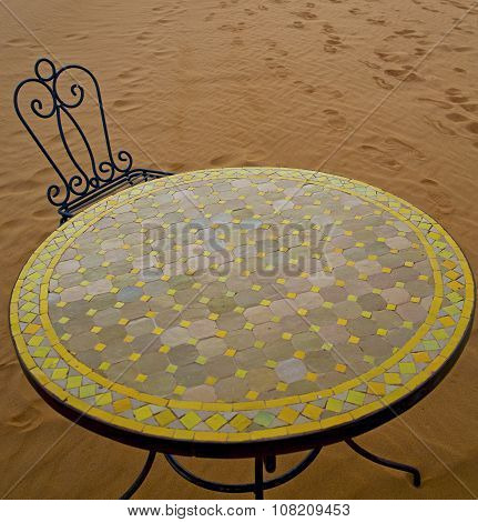 Table And Seat In Desert  Sahara Morocco    Africa Yellow Sand