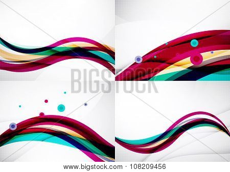 Set of abstract backgrounds. Elegant colorful decorated lines and waves with copyspace for your message. Banner advertising layouts - templates and wallpapers