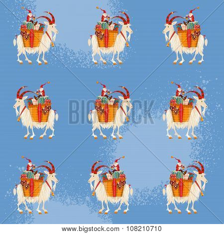 Scandinavian Christmas tradition. Gnome and Yule goat with the gift basket.
