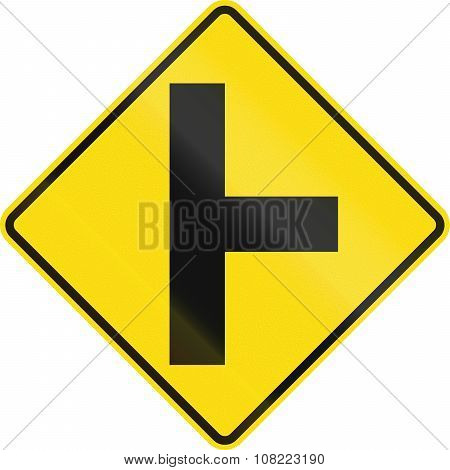 New Zealand Road Sign - Side Road Junction Uncontrolled On Right
