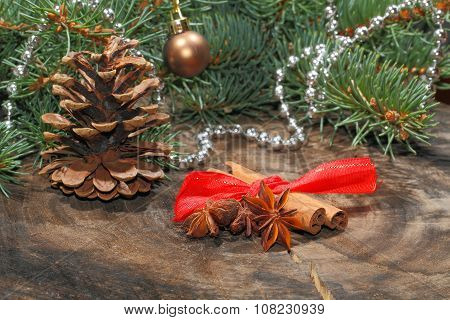 Cinnamon Sticks, Star Anise, Nuts, Christmas Decoration