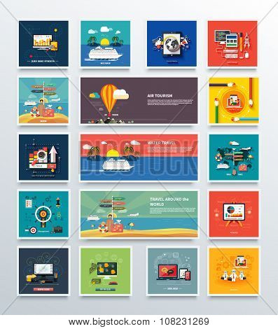 Air Tourism and Water Travel Big Set Concept