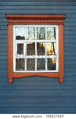 Big Window In Steelblue Wooden Wall