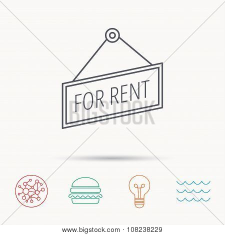 For rent icon. Advertising banner tag sign.
