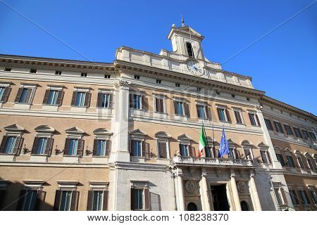 Piazza Montecitorio In The Old Town Of Rome, Italy