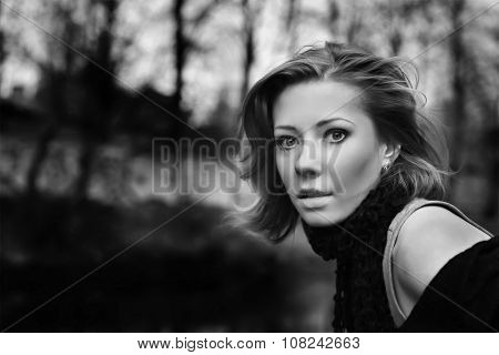 Beautiful Woman Against The Sinister Landscape