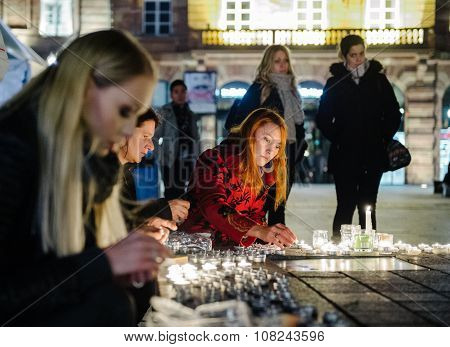 Tributes Being Laid Out After The Paris Attacks Paris Attacks Aftermath On November 15, 2015 In Pari