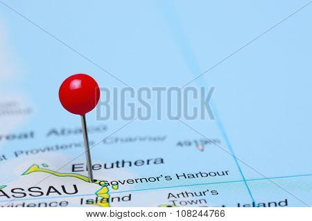 Eleuthera pinned on a map of America