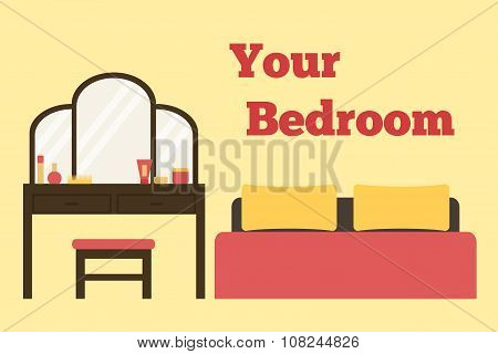 Bedroom. Bedroom interior. Isolated bedroom furniture on background.