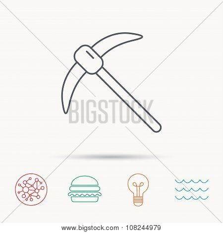 Mining tool icon. Pickaxe equipment sign.