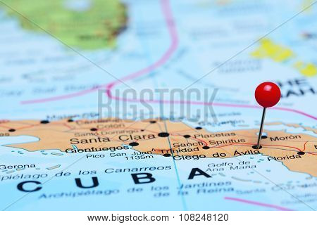 Ciego de Avila pinned on a map of America