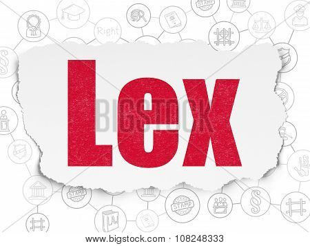Law concept: Lex on Torn Paper background