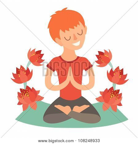 Kid in the lotus position on the mat for yoga