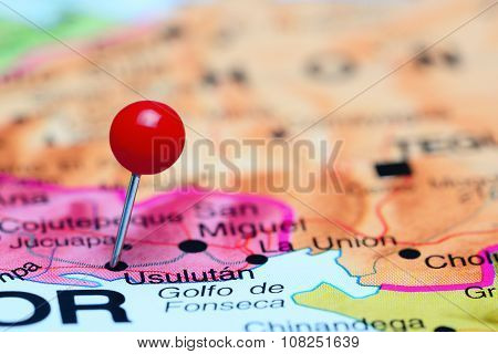 Usulutan pinned on a map of America