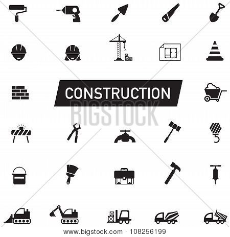 Silhouette Civil Engineering, Maintenance Labor, Excavator Transport And Construction Site Industry