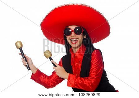 Mexican woman in funny concept on white