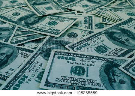 Mount Of Hundred Dollar Banknotes Background Texture Blue Filtered
