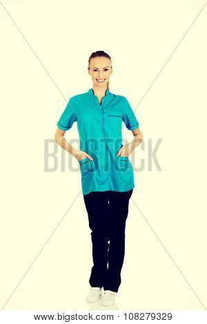 Beautiful smiling caucasian woman doctor.