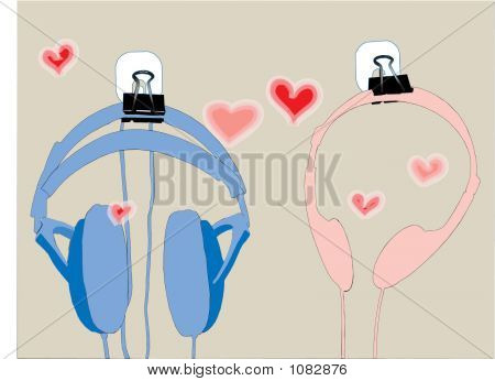 Hörlurar i kärlek siluett bild musik
