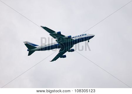 Transaero Boeing 747 take off from Airport in Moscow. Transaero