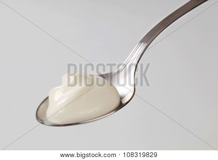 Spoonful of smooth plain yogurt