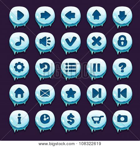 Cartoon vector winter buttons set