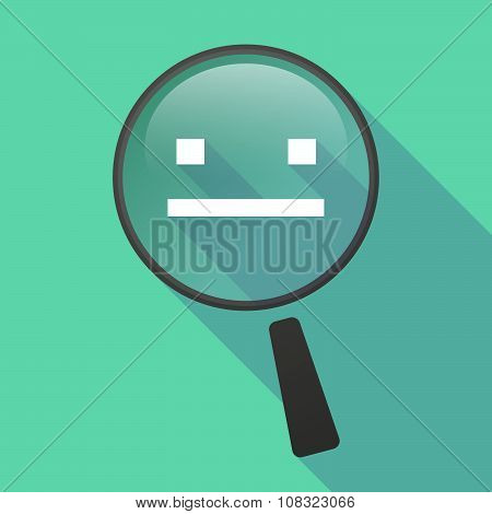 Long Shadow Magnifier Vector Icon With A Emotionless Text Face