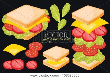 Sandwich on black background.