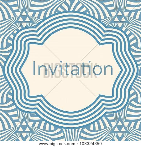 Invitation, Wedding Or Greeting Card Template. Elegant Frame Over Pattern Background Design