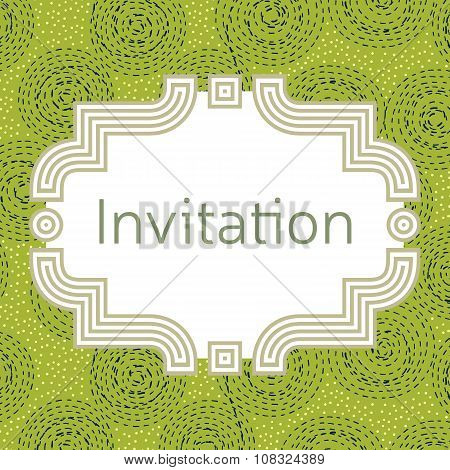 Invitation, Wedding Or Greeting Card Template. Elegant Frame Over Pattern Background Design