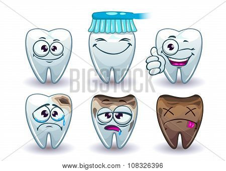 Funny cartoon vector teeth set